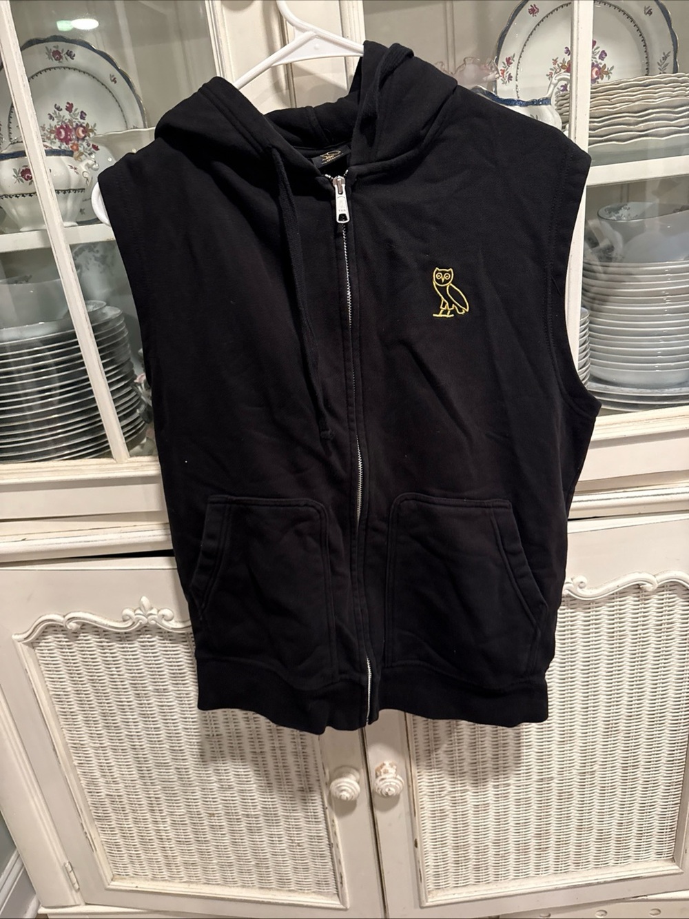 OVO Drake Sleeveless Black Full Zip Hoodie Owl Embroidered Size Medium